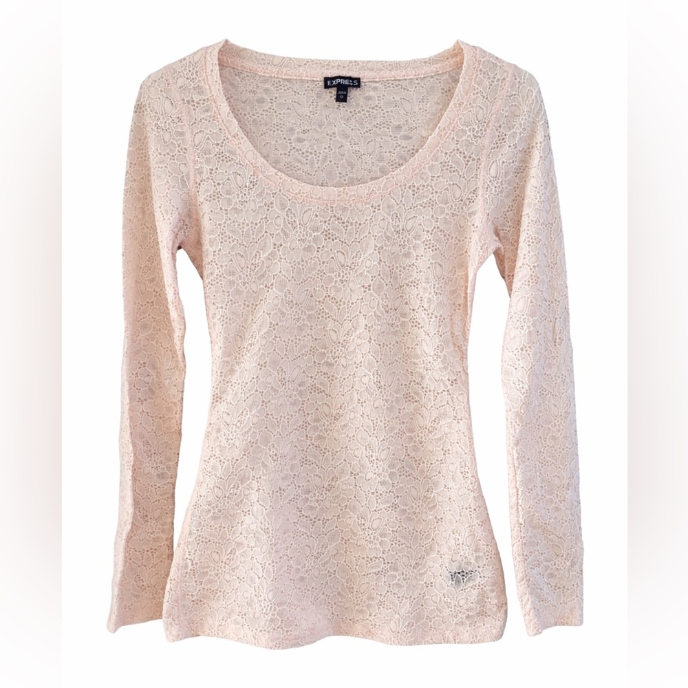 Express Women's Light Pink Lace Long Sleeve Top